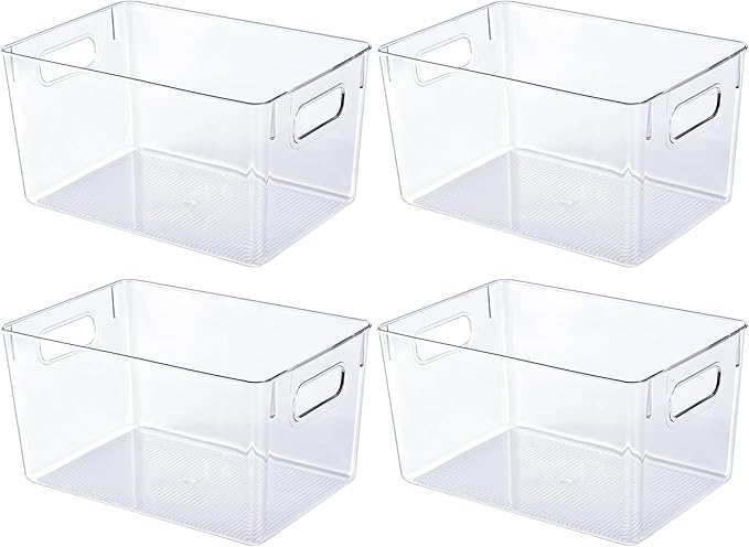 JollyPack Clear Plastic Storage Bins, 4 Pack