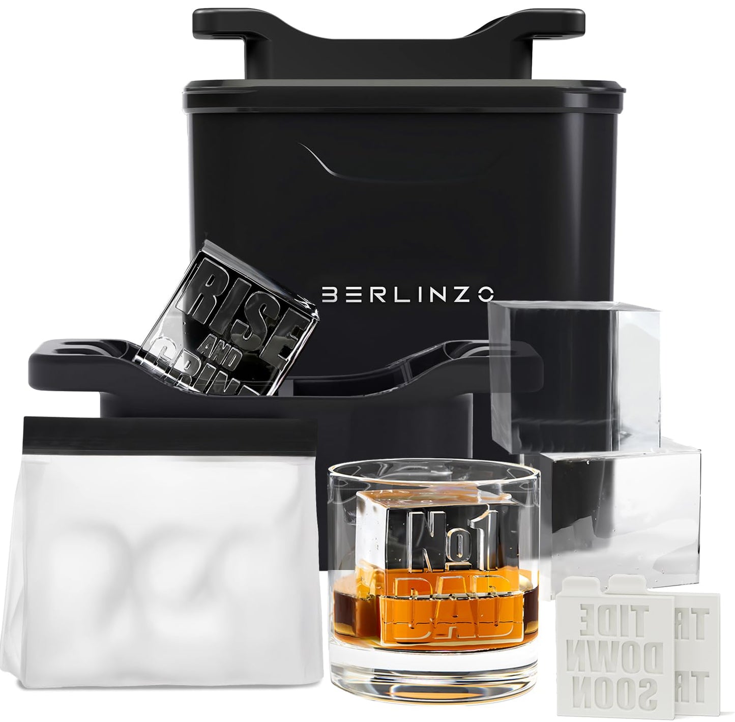 Berlinzo Clear Ice Cube Maker Mold - 8 2.1in Whiskey Squares, Non-Electric