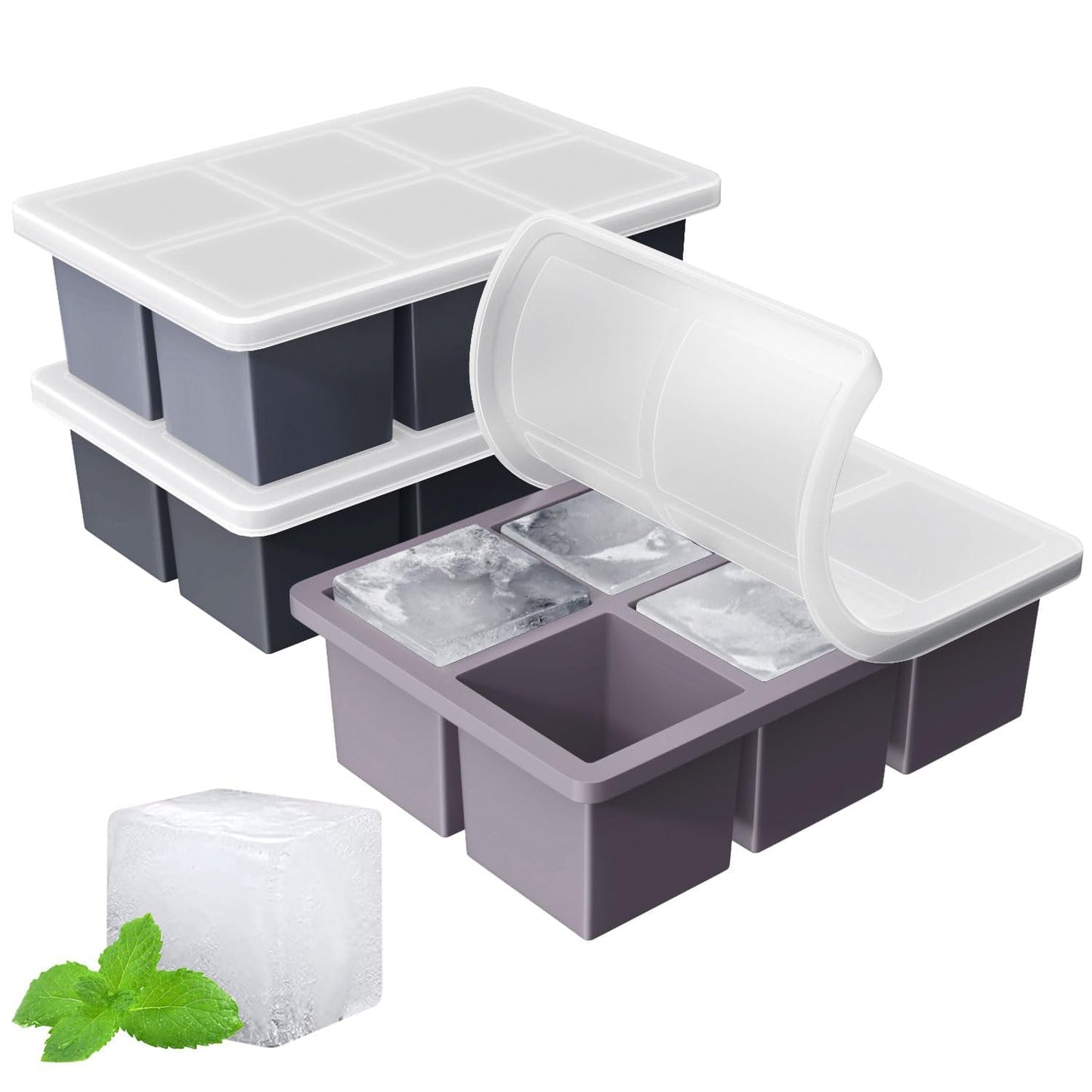 Large Ice Cube Tray for Whiskey: FDDBI Silicone Ice Cube Trays with Lid - 2Pack Big Square Old Fashioned Ice Cube Maker for Cocktail - 2inch Huge Cubed Ice Trays for Whisky