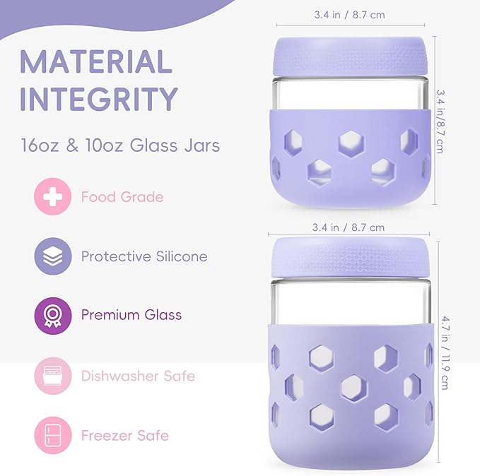 Gemice 8-Pack Overnight Oats Containers with Lids and Colorful Sleeves, 16 oz & 10 oz Airtight Glass Chia Pudding Mason Jars, Dishwasher Safe, Wide Mouth Meal Prep Jar for Yogurt Oatmeal