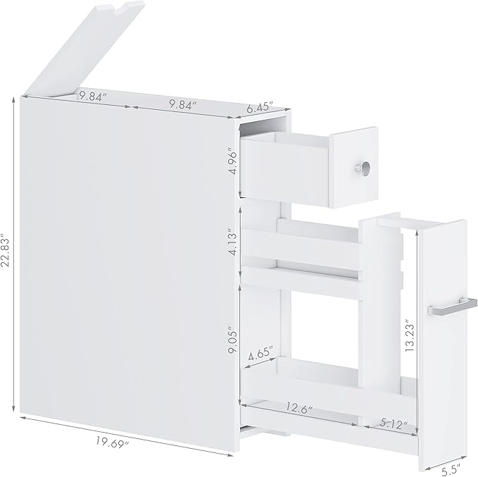 Spirich Slim Bathroom Storage Cabinet, Free Standing Toilet Paper Holder, Bathroom Cabinet Slide Out Drawer Storage, White