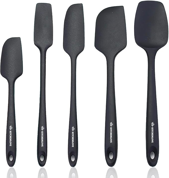 KITCHENLOVE Premium 600°F Heat Resistant 5 Piece Silicone Spatula Set for Baking, Cooking, Mixing - Non-Stick with High Grade S-Iron Steel Core - One Piece Seamless Design - BPA Free (Red)
