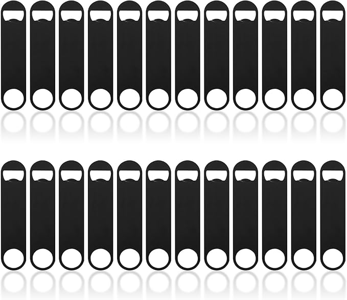 Ohiyoo 24 Pack Flat Beer Bottle Opener 7 inch Heavy Duty Stainless Steel Flat Bottle Opener Metal Beer Bottle Openers Black Beer Openers for Bartender Kitchen Bar or Restaurant (Black, 7 inch)