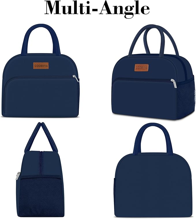 Coobiiya Lunch Bag for Men and Women - Navy Blue, Aluminum, 10.8" x 6.3" x 8.85" - Spacious, Lightweight, and Durable
