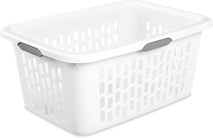 Sterilite Laundry Basket, Plastic Clothes Hamper, Large Rectangle Bin with Comfort Grip Handles and Reinforced Rim, 2 Bushel Capacity, White, 12 Pack