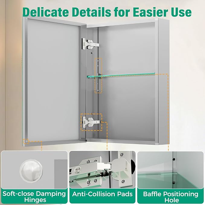 14 x 18 in Medicine Cabinet Mirror,Bathroom Mirror Cabinet with Adjustable Shelves, Aluminum Silver Medicine Cabinets for Bathroom,Vanity Decor,Wall Mounted or Recessed