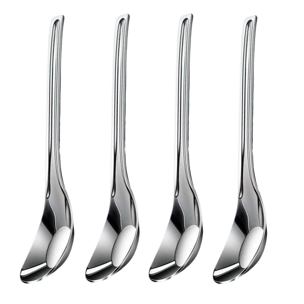 MIUPOO Thickened Stainless Steel Soup Spoons, Asian Chinese Japanese Flat Soup Spoons Large for for Ramen Noodles Bowl Table Serving, Silver,1.5×7Inches, 4 Pieces