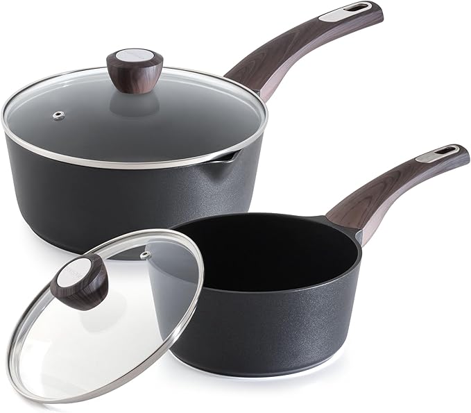 SENSARTE 1.5 & 2.5 Quart Sauce Pan Sets with Lid, Cooking Pots Set, Nonstick Saucepan Set with Pour Spout, Small Pot, Non toxic Saucepot, Induction Comptable, Sauciers, Easy to Clean, PFOA Free