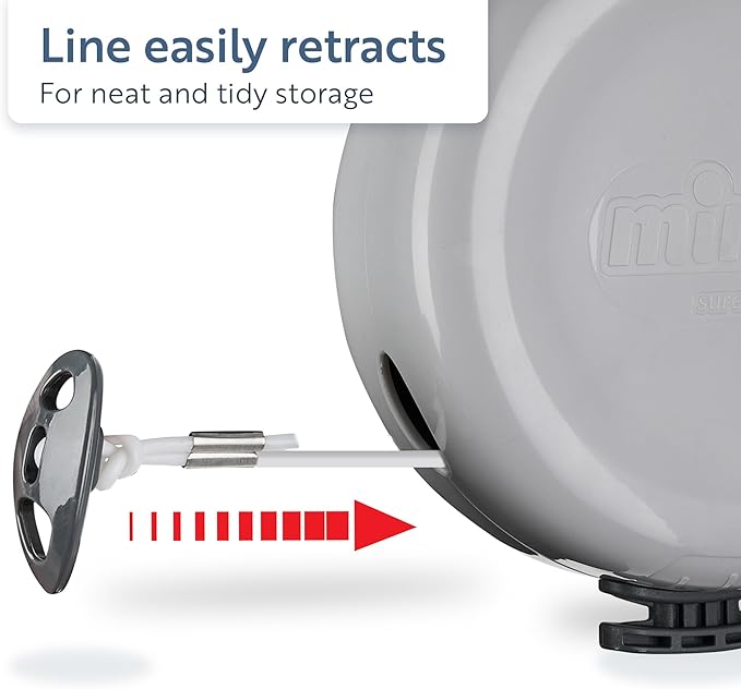 Minky Homecare Outdoor Retractable Clothesline - Heavy Duty PVC Coated Line - Energy and Space Saving Removable Laundry Drying Line - 49 Feet (Gray)