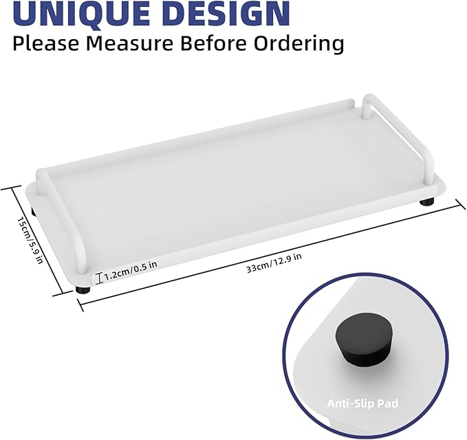 Toilet Tank Tray with Handle, Bathroom Vanity Tray for Bathroom, Kitchen (White)