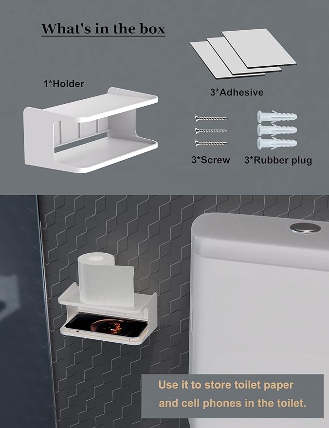 2-Shelf Bedside Shelf Organizer, Modern/Contemporary Style, Wall Mount, Double Tray Holder for Bedroom, Bathroom, Electronic Devices, Personal Items