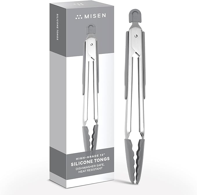 Misen Kitchen Tongs - Dishwasher Safe, Heavy Duty - Precision Stainless Steel Grilling Tool - Heat Resistant - Perfect for Serving and Air Frying - 13 Inch | Blue