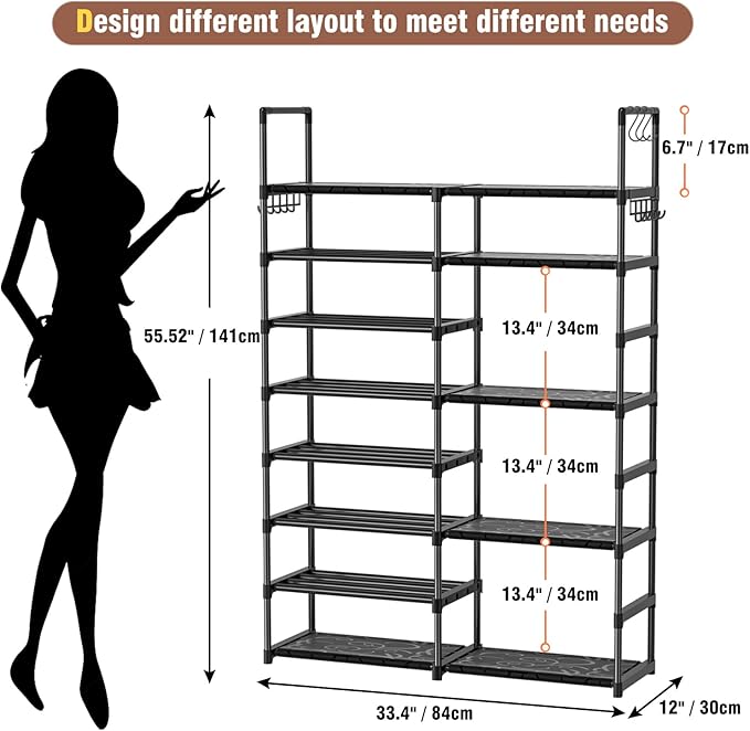 OYREL Shoe Rack Organizer 8 Tiers, Tall Shoe Racks Shelf Storage, 26-32 Pairs Vertical Large Rack,Stackable Shoes Racks for Entryway, Closet, Garage