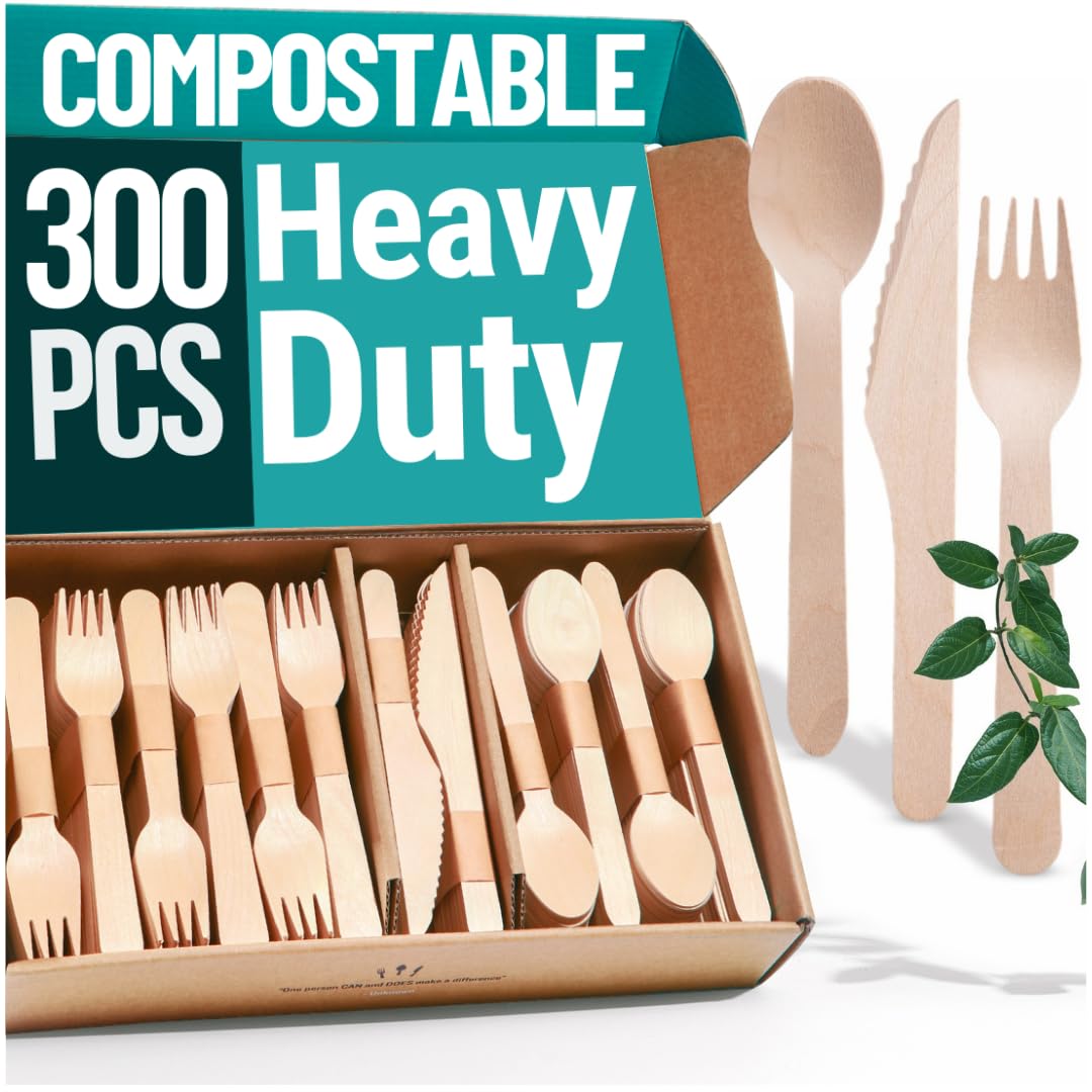 EarthClusive Disposable Wooden Cutlery Set - 300pcs