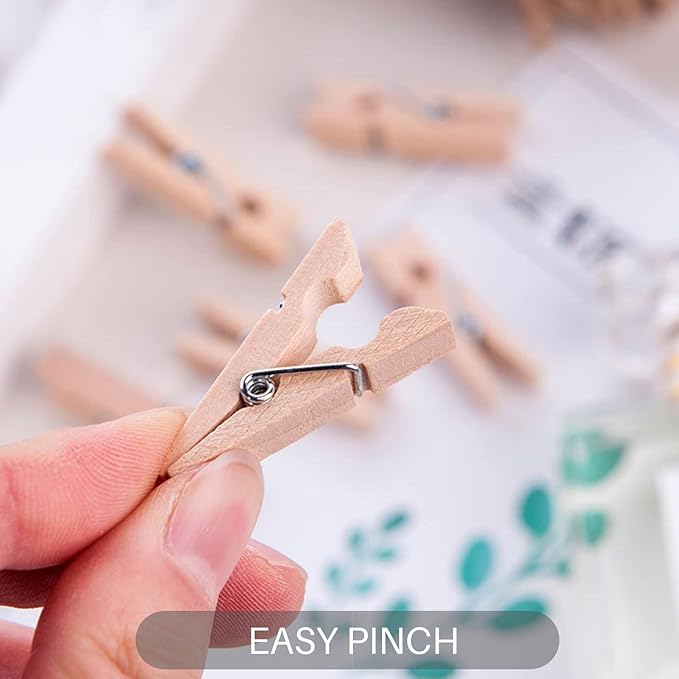 Small Clothes Pin, Mini Clothespins, 100 PCS Mini Clothes Pins Wooden with Storage Bag, Small Clothes Pins for Photos, Crafts, Hanging Clothes, Baby Shower, Display Artwork