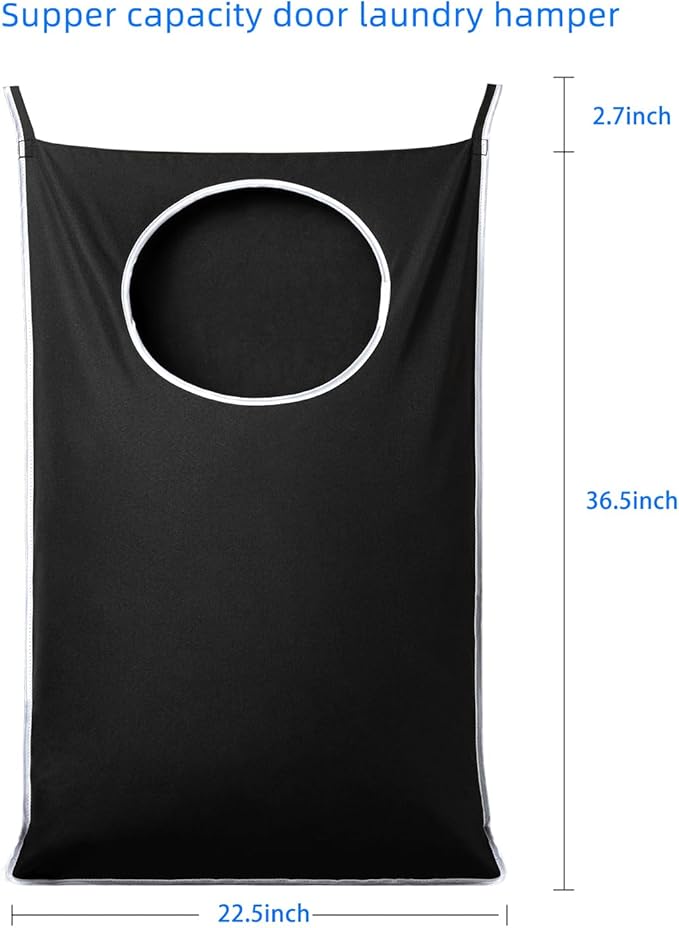 2 Pack XL Hanging Laundry Hamper, Extra Large Tear-Resistant Door Organizer with 2 Hook Types, Space-Saving Laundry Bag (36.5" x 22", Black)