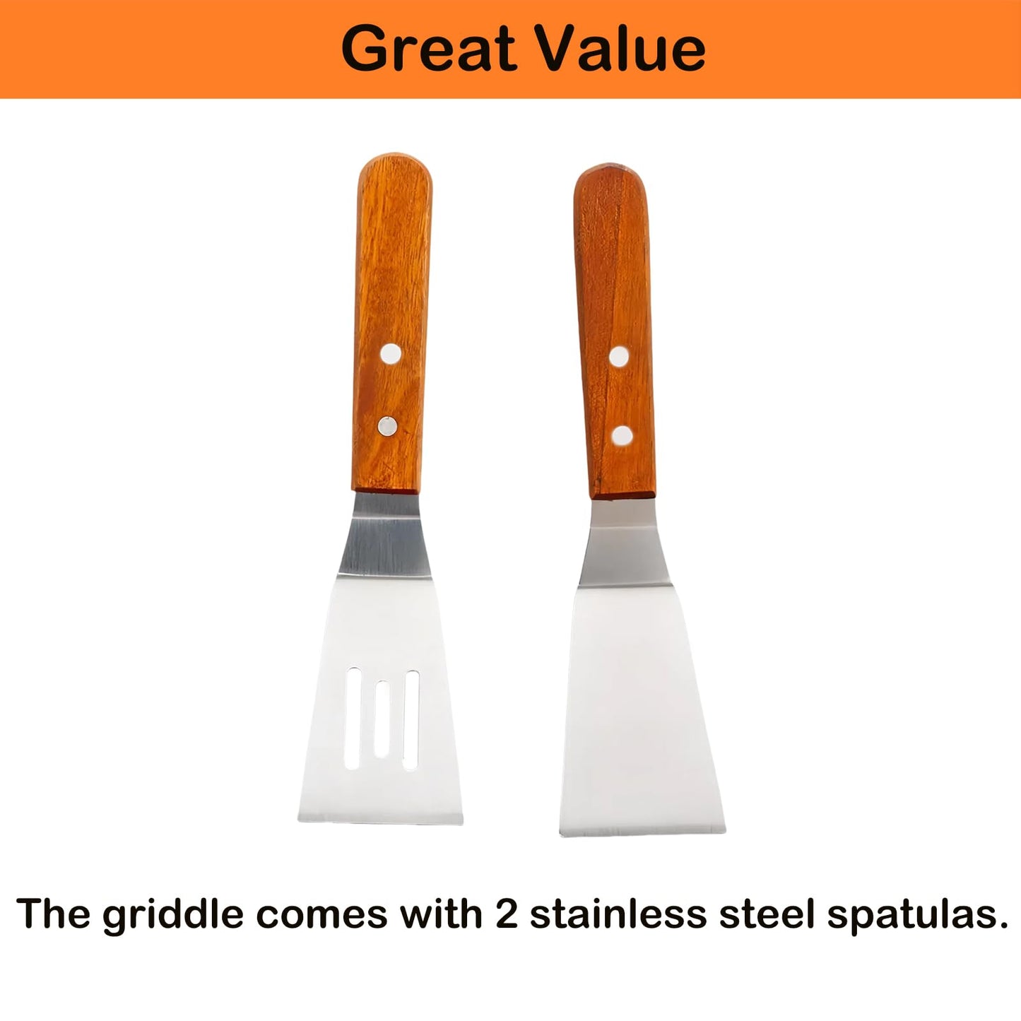 DEWOSEN Universal Stainless Steel Griddle Flat Top Plate Grill-Top Griddle Pan with Even Heating Cross Bracing for BBQ Charcoal/Gas Grills, Camping, Tailgating, and Parties (23"*16")