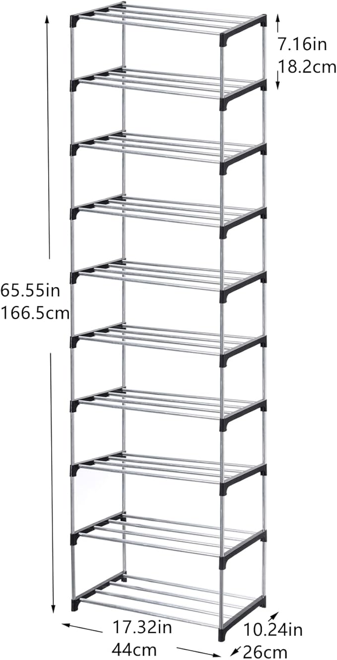 Stackable Small Shoe Rack, Entryway, Hallway and Closet Space Saving Storage and Organization (10-Tier, Black)