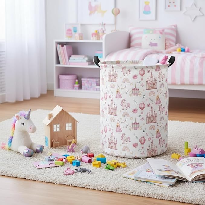 HIYAGON Baby Laundry Basket Baby Hamper for Nursery Girl Kids Butterfly Hamper Cute Kids Toys Storage Bin Organizer Butterfly Room Decor for Home(Princess Castle)