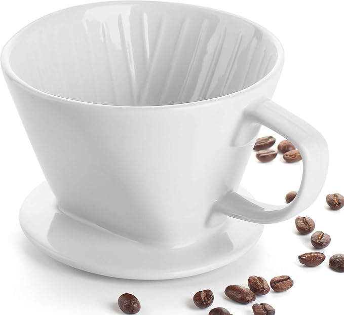 DOWAN Pour Over Coffee Maker, Non-Electric Pour Over Coffee Dripper with Open Base Design, Manual Brew Maker, Single Cups Porcelain Slow Brewing Accessories for Gifts, White