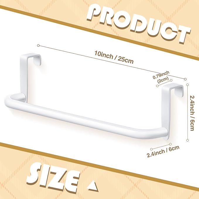 2 Pieces Metal Towel Bar Kitchen Cabinet Steel Towel Rack Bar for Hanging on Inside or Outside of Doors, Home Kitchen Bathroom(White)