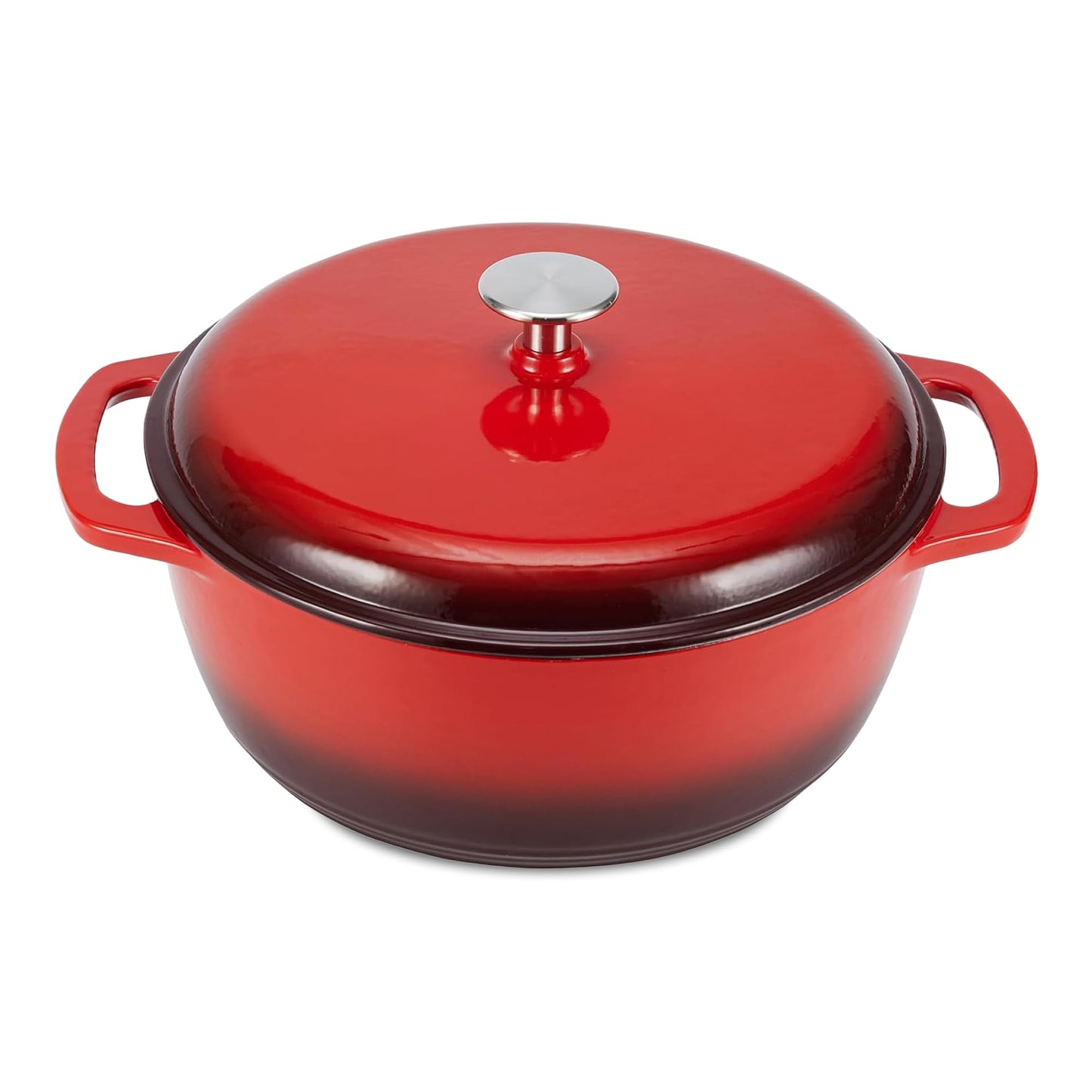Enameled Cast Iron Dutch Oven Pot with Lid, Round, Dual Handles, Heavy-Duty, Oven Safe for Stews, Roasting, Baking, 6-Quart, Red