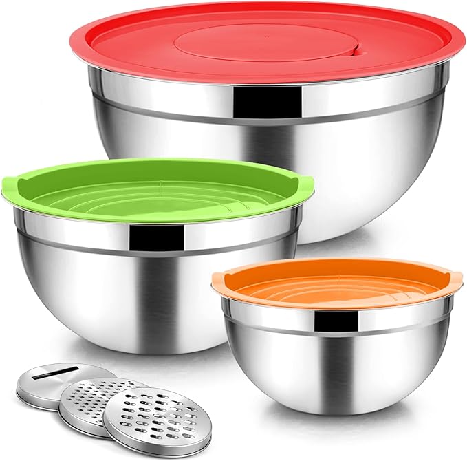 TeamFar Mixing Bowls, 3PCS Stainless Steel Serving Salad Bowls