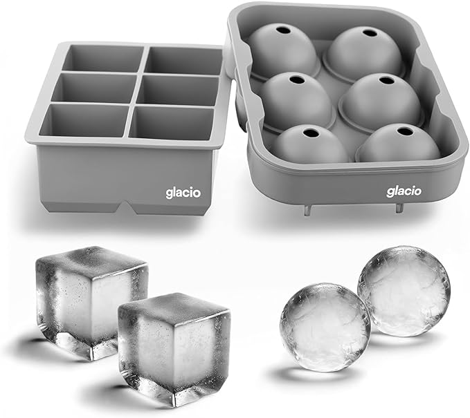 Silicone Ice Cube Trays with Lids, Large 2 Inch Cubes & Spheres Set
