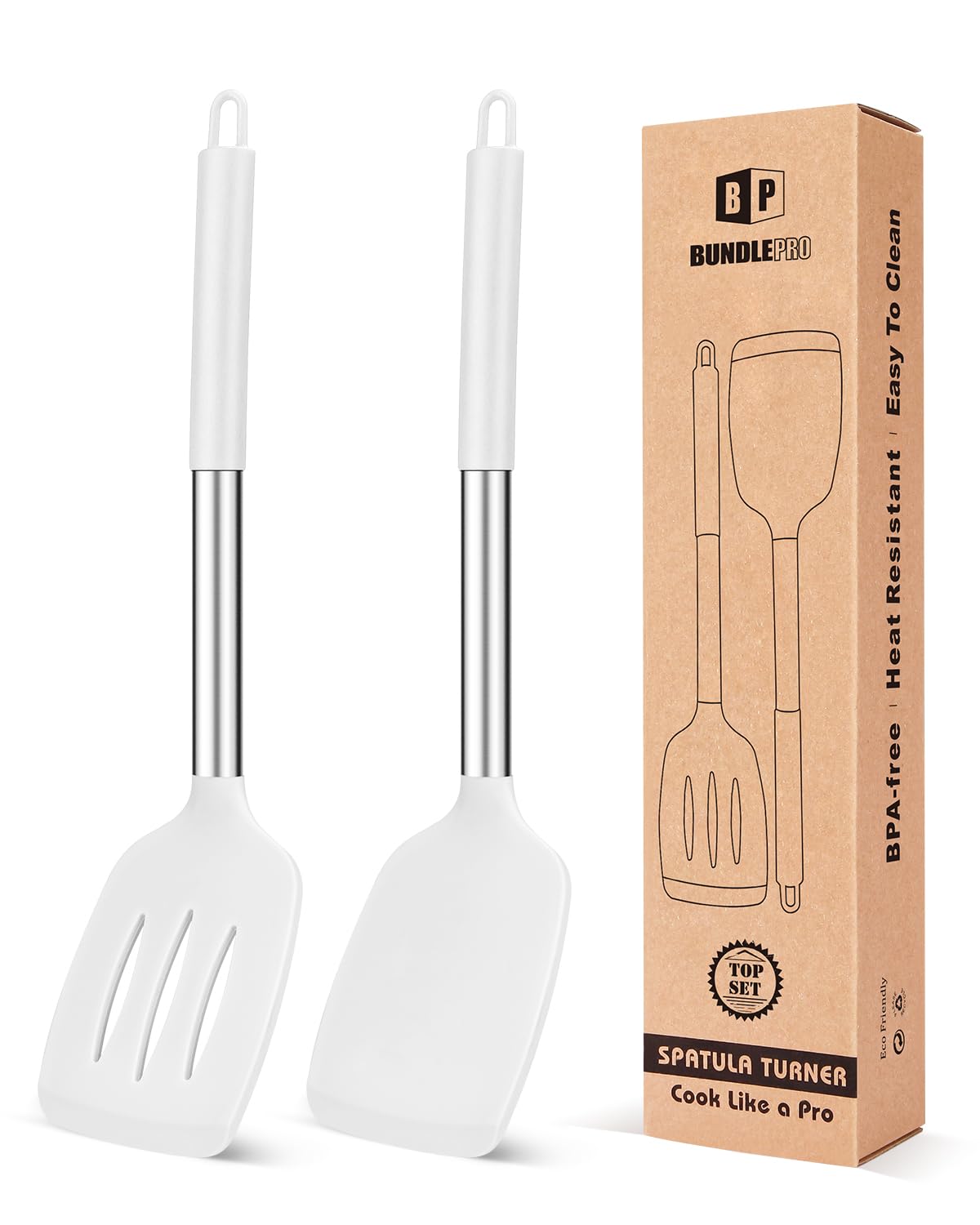 Pack of 2 Silicone Solid Turner, Non Stick Slotted Kitchen Spatulas, High Heat Resistant BPA Free Cooking Utensils, Ideal Cookware for Fish, Eggs, Pancakes(Gray)