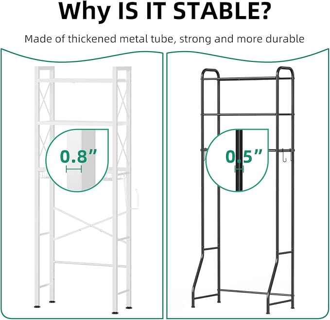 Over The Toilet Storage with X Shape Side Guardrail, 3-Tier Over Toilet Storage Rack with Drain Basket, Freestanding Bathroom Organizer for Balcony Laundry, Pure White