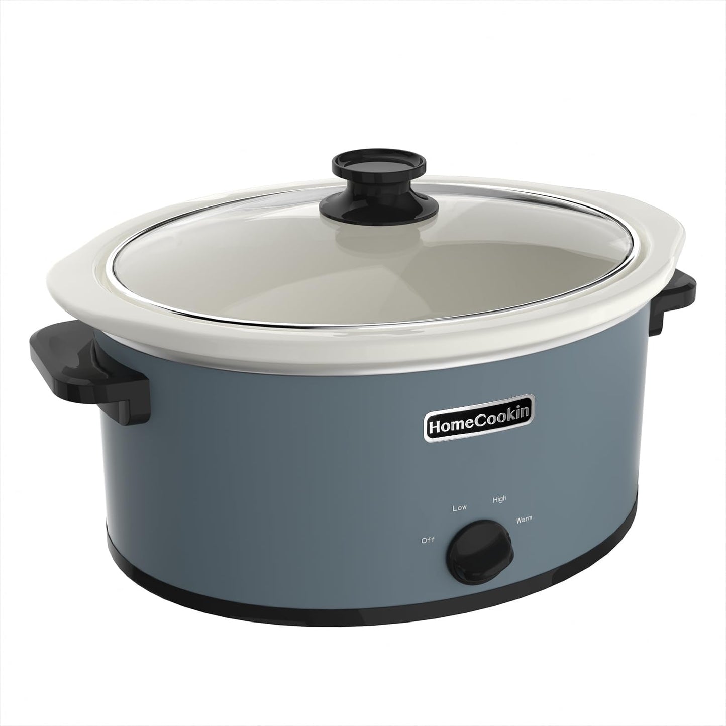 HOMECOOKIN 7 Quart Slow Cooker Oval Manual Pot Food Warmer with 3 Cooking Settings, Black Stainless Steel