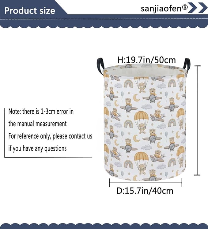 Kids Laundry Hamper,Animal Laundry Basket Collapsible Bear Storage Baskets for Home Decor,Office,Home Organizer,(Airplane Bear