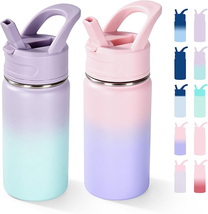 12oz Water Bottle for School, Water Bottles with Straws, Insulated Water Bottles, Stainless Steel Vacuum Insulated Bottle, Leak-Proof, BPA-Free, Candy Couple