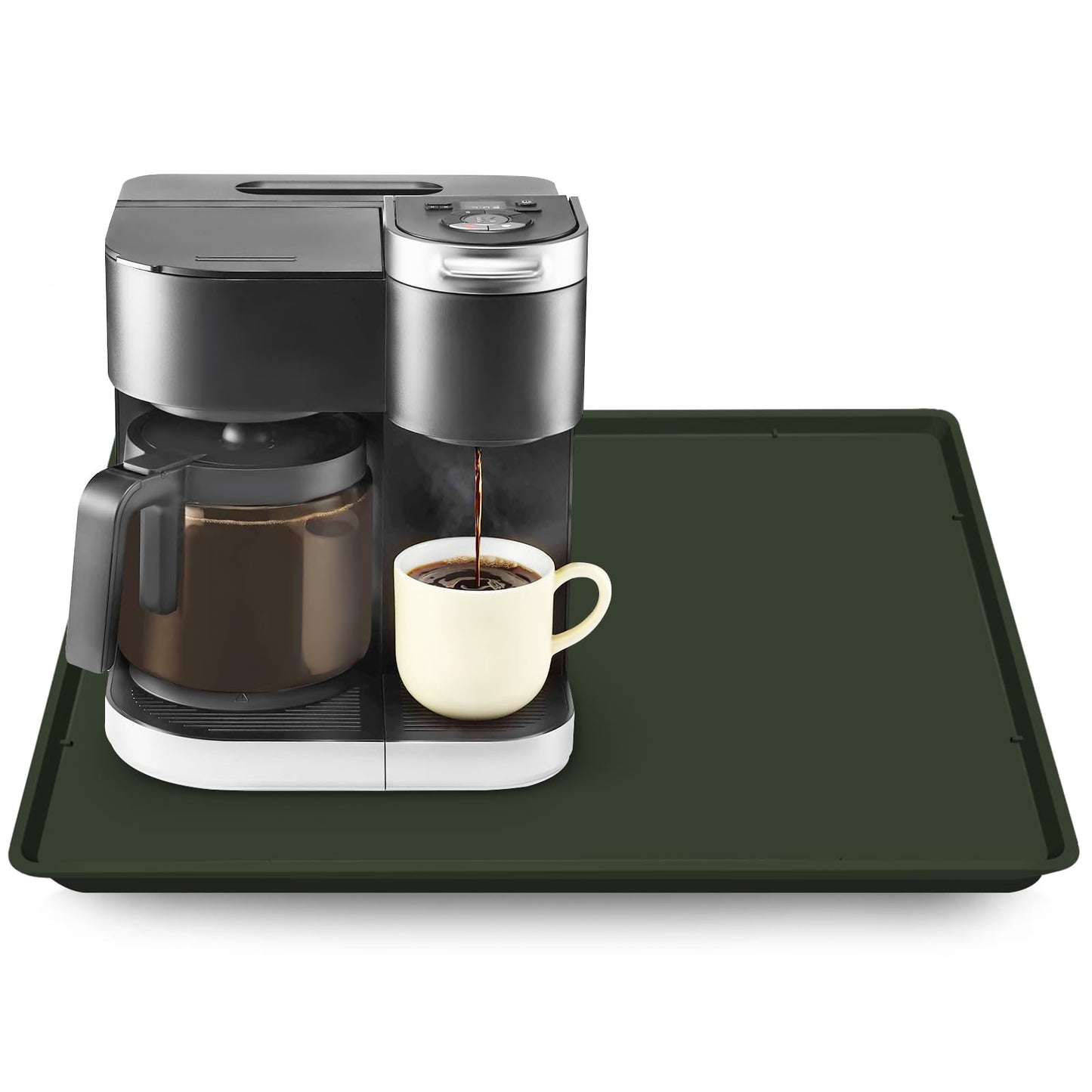 Silicone Coffee Maker Mat with Lip for Countertops, 24'' x 16'', Grey