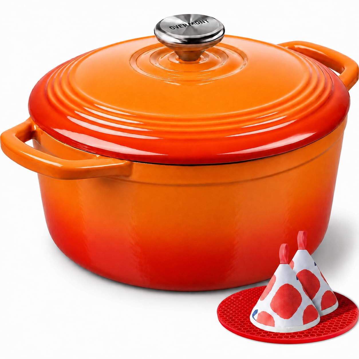 Overmont Enameled Cast Iron Dutch Oven - 5.5QT Pot with Lid Cookbook & Cotton Potholders - Heavy-Duty Cookware for Braising, Stews, Roasting, Sourdough Baking Verdant