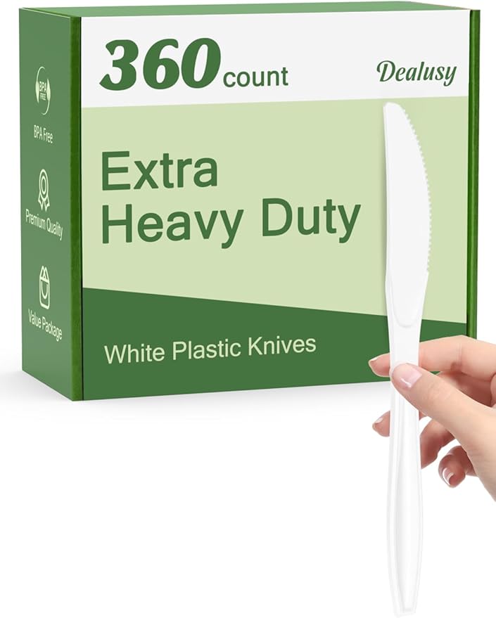 Dealusy 360 Count Extra Heavy Duty White Plastic Knives Disposable