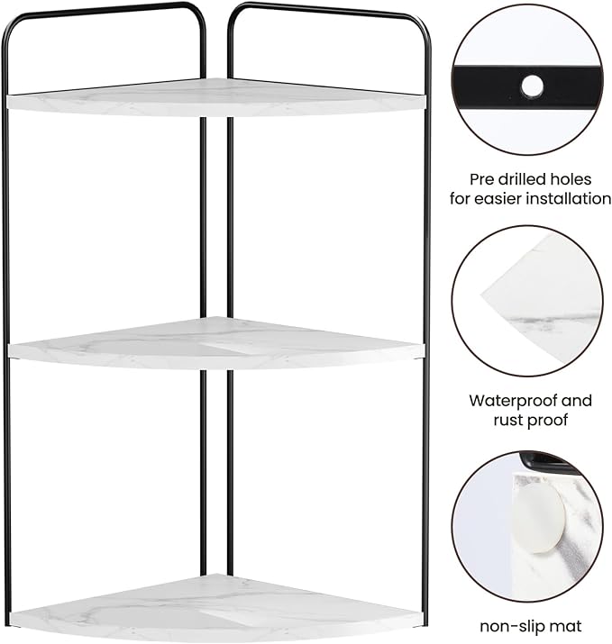 Bathroom Counter Organizer,Countertop Organizer,Vanity Organizers,Bathroom Storage,Bathroom Sink Caddy,Counter Shelf,Corner Counter,Corner Shelves(Black-White Marble)