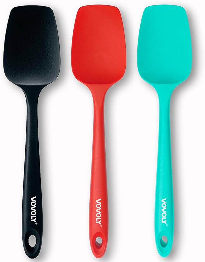 Silicone Spoon Spatula Curved Shap 600°F Heat Resistant Spoonula, 3 Pack