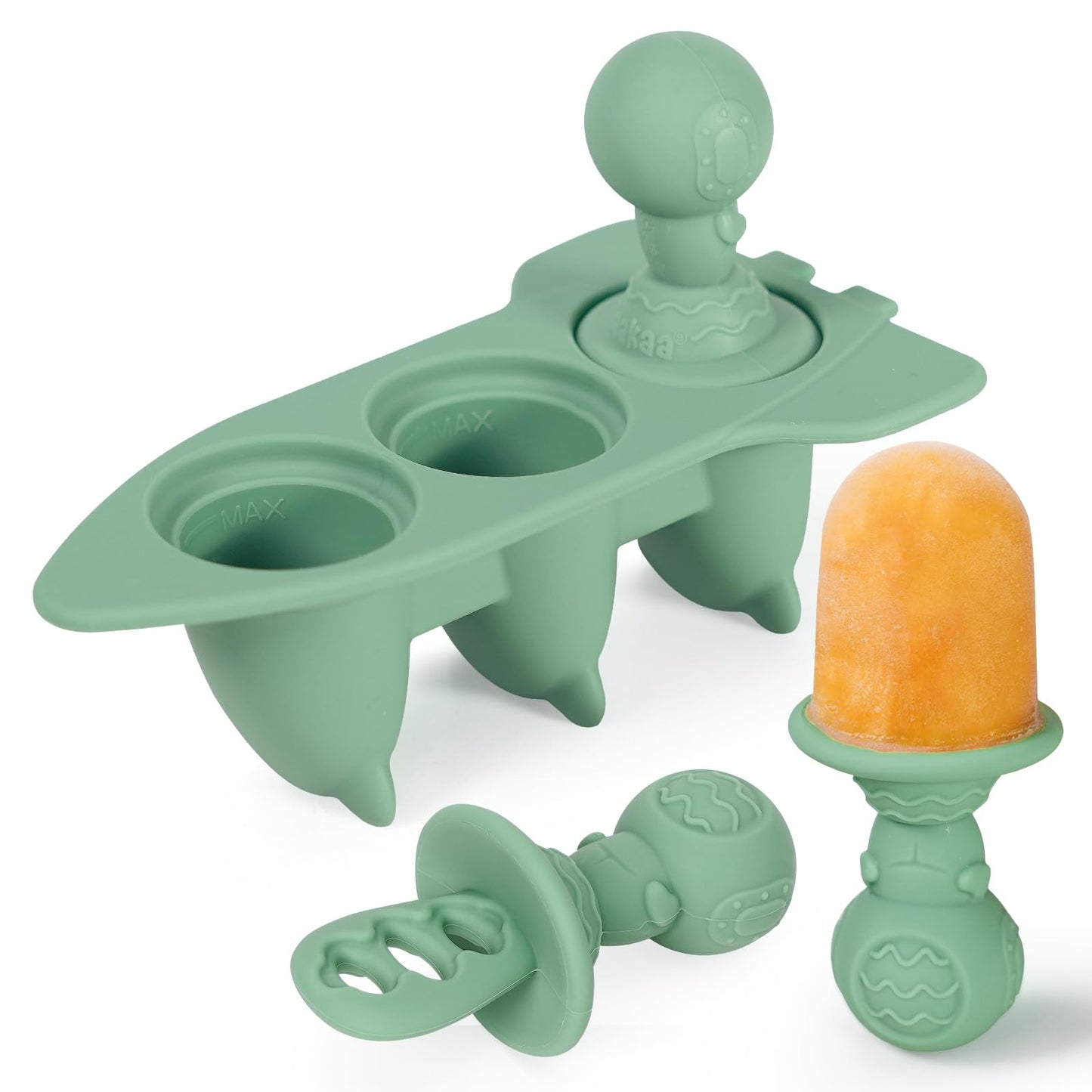 Haakaa Silicone Toddler Popsicle Mold, 3-Cavity Mini Baby Popsicle Molds with Easy-Grip Handles & Choke-Guard Design, Breastmilk Popsicle Molds for Teething Relief & Self-Feeding,6 Month+