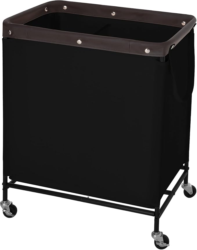 StorageWorks 2 Section Laundry Hamper, Rolling Laundry Cart with Wheels and Handles, Laundry Room Double Sorter for Organizer and Storage, 26.4 Gal(100L), Black
