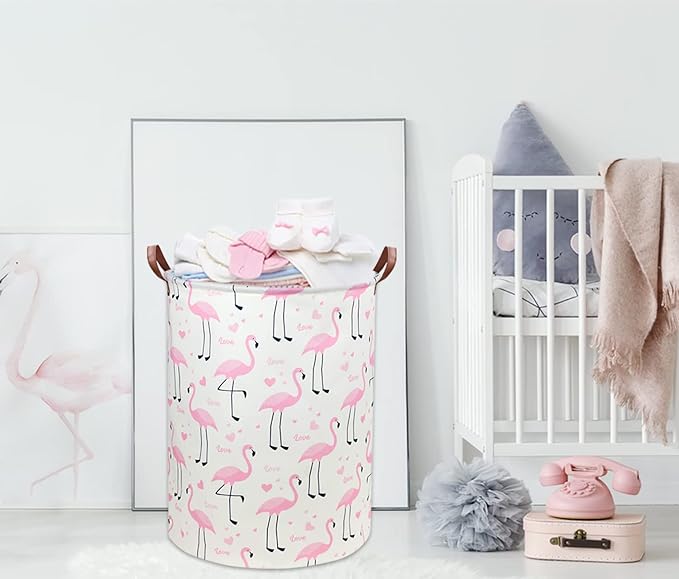 Flamingo Pink Laundry Hamper Baby Girl Laundry Basket Kids Toy Storage Bins Nursery Hamper for Girls Room Decor Bedroom Bathroom Gift Basket(Love Flamingo)