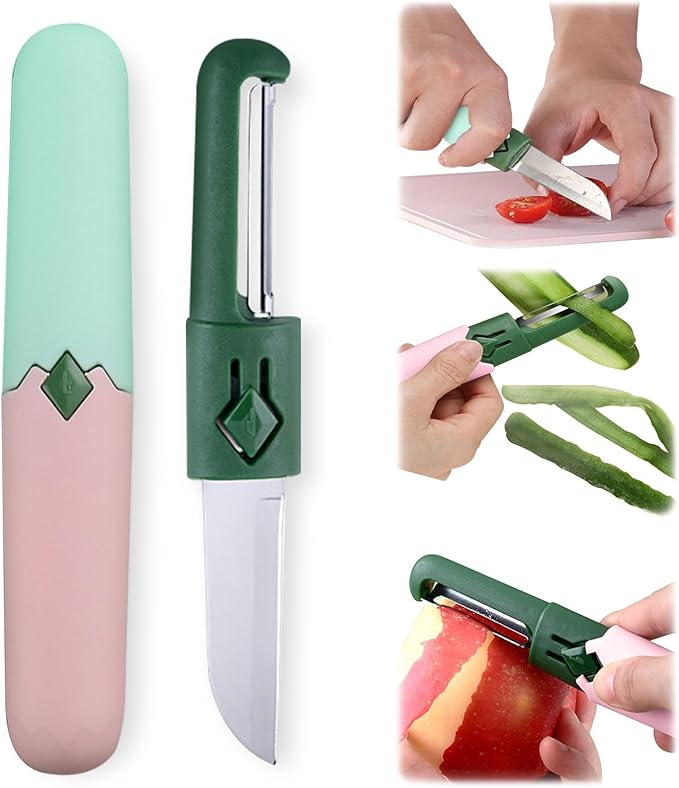 2 in 1 stainless steel Paring knife Peeler; fruit peeler; apple peeler; pear peeler, vegetable peeler, Kitchen Peeler (2, Pink White)
