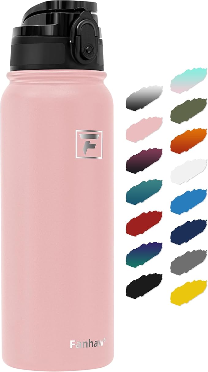 Fanhaw 20 oz Insulated Stainless Steel Water Bottle with Anti-Dust Chug Lid, Leakproof Vacuum Metal Bottle for Kids, Women & Men (Pink)