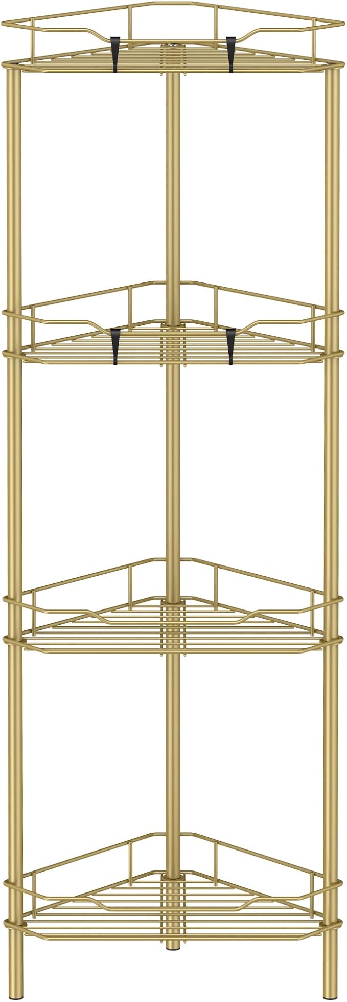 4 Tier Floor Standing Corner Shower Caddy Organizer Shelf with Hooks, Bathroom Shelves Stand Rack, Gold