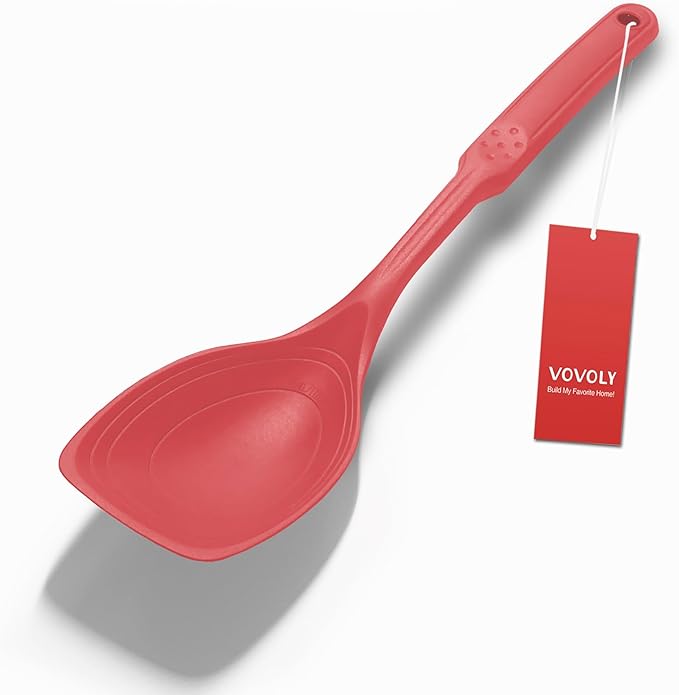 Large Silicone Cooking Spoon, Deep bowl & Measurement Mark, Solid, Teal