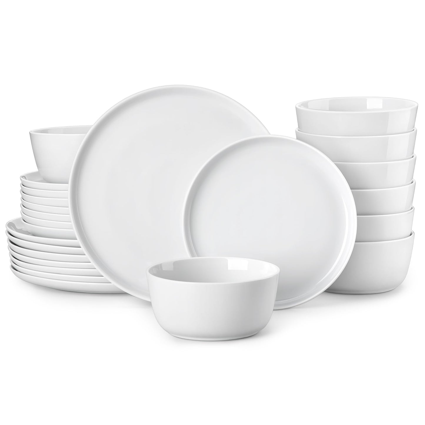 MALACASA 24-Piece Dinnerware Set for 8, White Black-Rim Porcelain Dishes