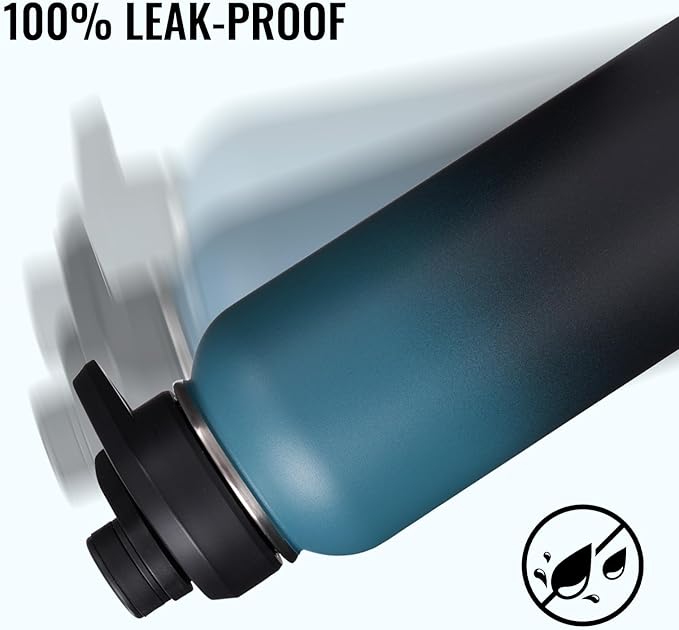 32 oz Insulated Water Bottle with Handle, 304 Stainless Steel Water Bottles with Wide Mouth, Double Wall Vacuum Sports Water Bottle, BPA Free, Keep Cold and Hot, Blue&Black