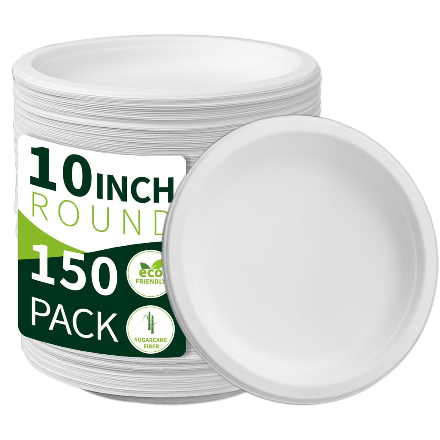 7 Inch Compostable Paper Plates 【White 150 Pack】, 100% Sugarcane Bagasse Small Dessert Plates, Bulk Disposable Plates, Sturdy Heavy Duty, Biodegradable Dinnerware for Party, Picnic, BBQ