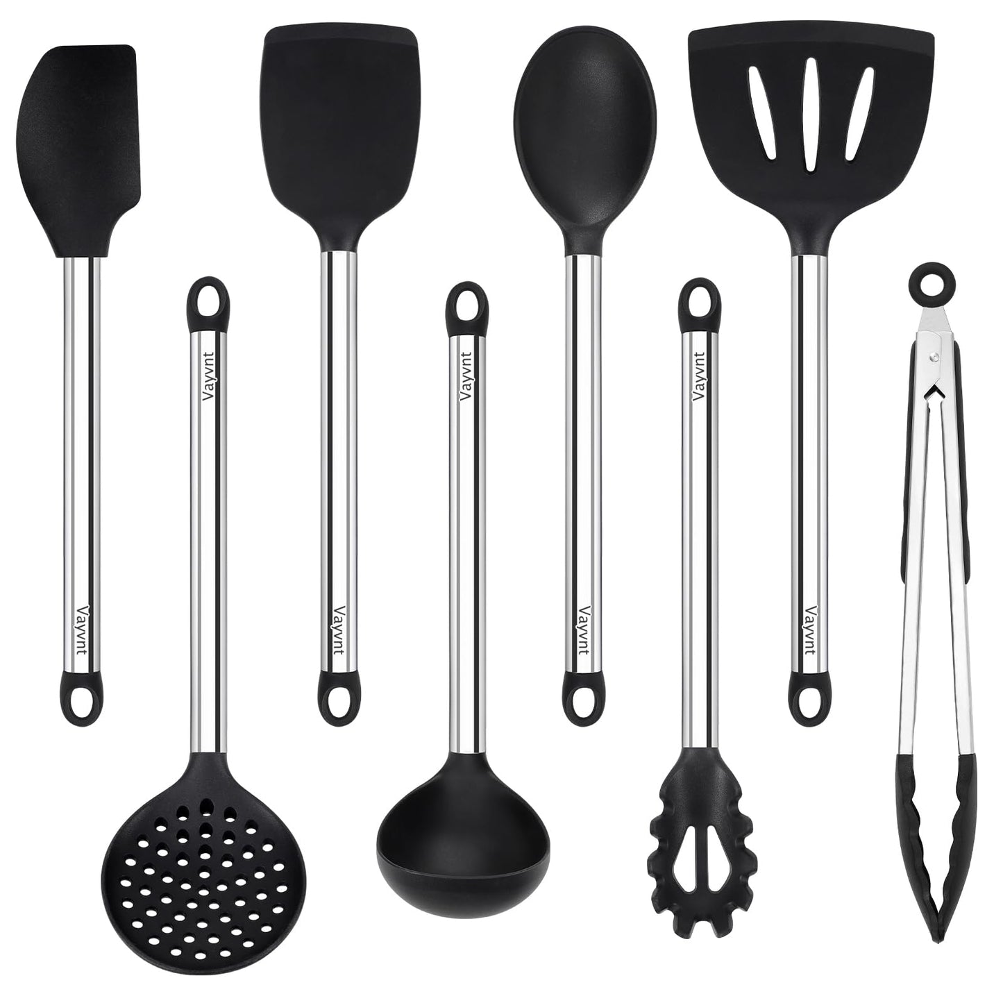 Vayvnt 8 PCS Cooking Utensils Set, Non-toxic Silicone Utensils, Gray
