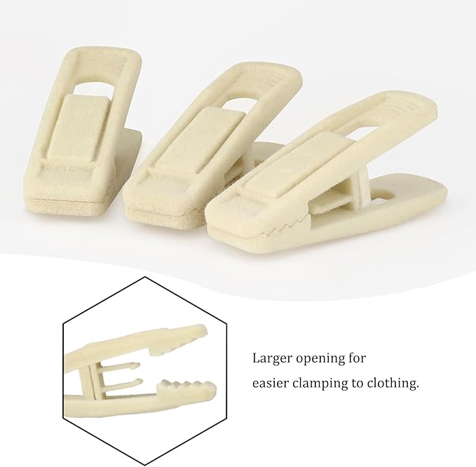 Tinfol Beige Velvet Hanger Clips 50Pack, Pants Velvet Clips, Large Opening Clip Clothes Pin, Strong Finger Flocked Clip Perfect for Slim-line Clothes Hangers
